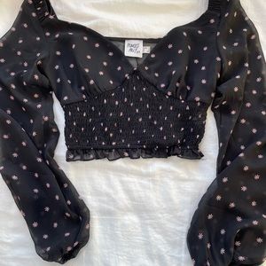 Princess Polly Navy Floral Balloon Sleeve Top